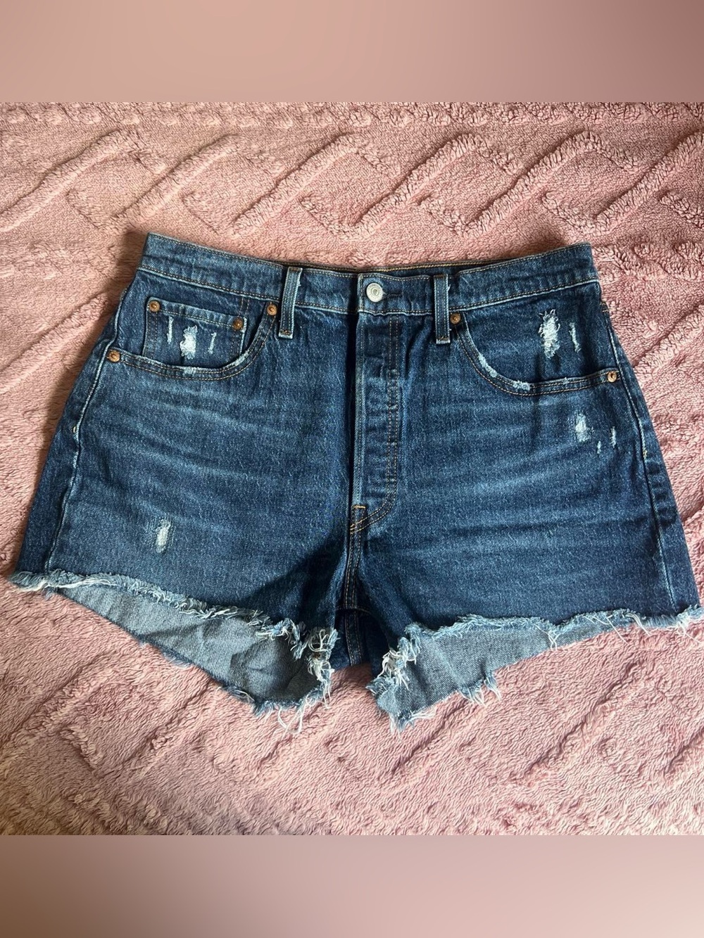 Levi's Dark Blue Distressed Cutoff Jean Shorts